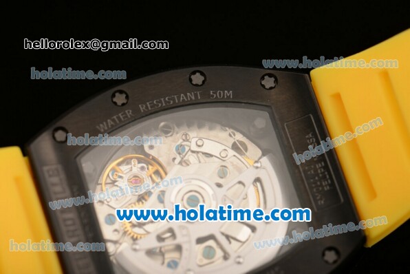 Richard Mille Felipe Massa Flyback Chrono Swiss Valjoux 7750 Automatic PVD Case with Yellow Markers Skeleton Dial and Yellow Rubber Strap - Click Image to Close